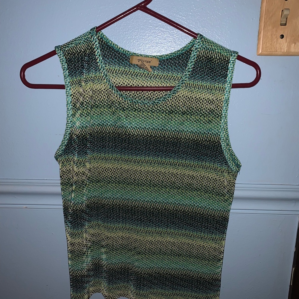 Plissé 100% Polyester Tank Top Green and Blue - Size S